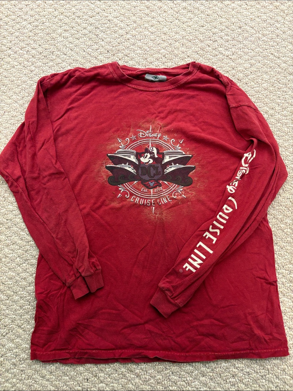Disney Long-Sleeve Graphic Tee in Red with Cruise Line Sleeve Logo